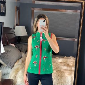 Nouveaux Candy Cane Pearl Christmas Sweater Vest, Size Petite XL